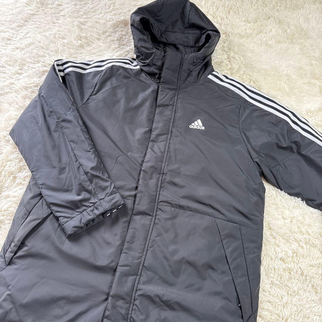 【極美品】adidas ブラック ベンチコート XO 2X L ロングコート