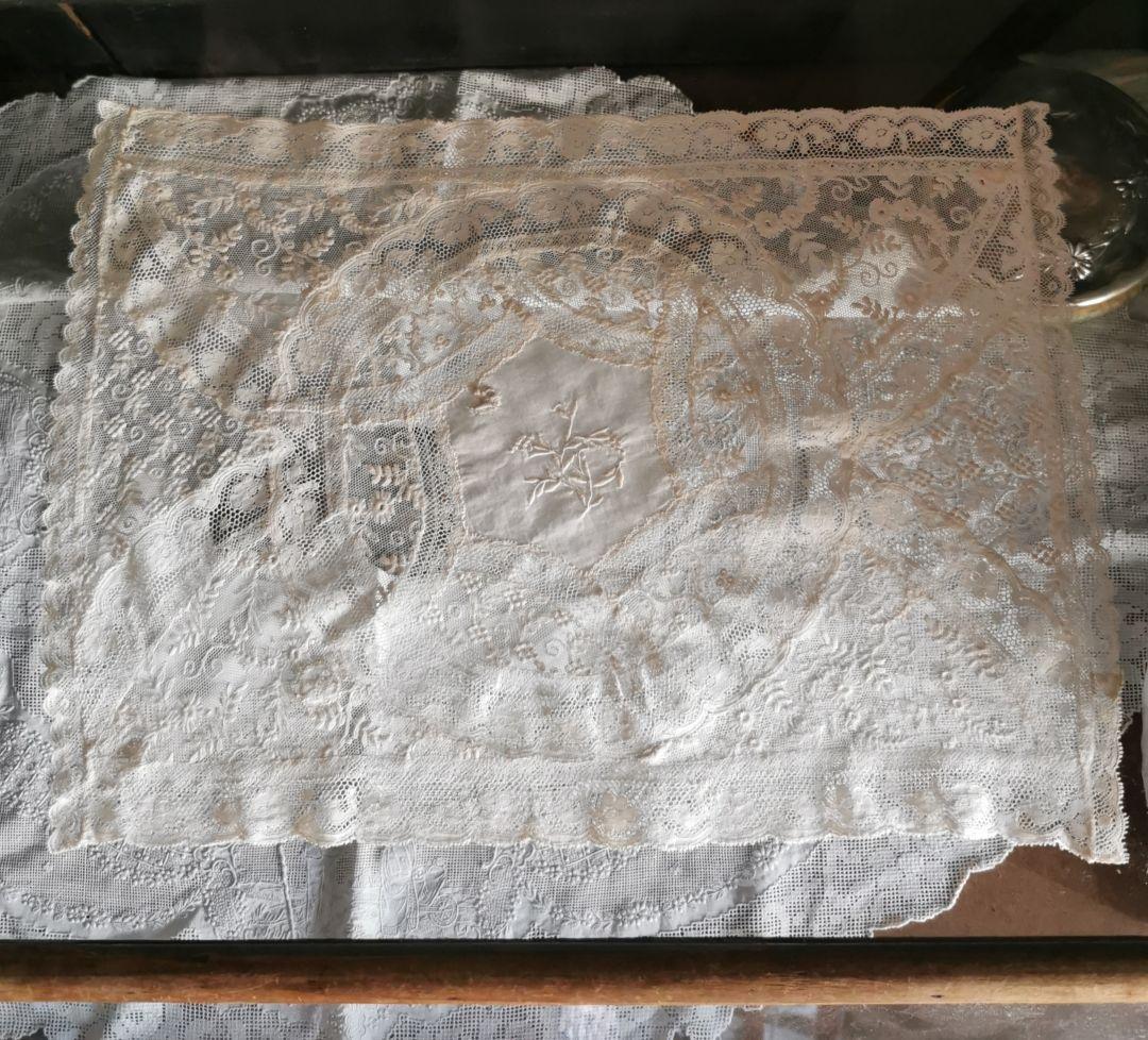 アンティークフランス ノルマンディーレース アップリケ タンバーチュールランナー