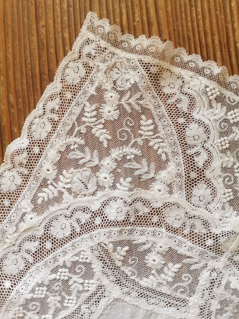 アンティークフランス ノルマンディーレース アップリケ タンバーチュールランナー