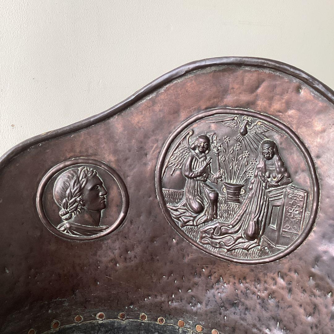 大きな銅製アンティークバケツ　傘立て　装飾レリーフ　Grape Hod フランス