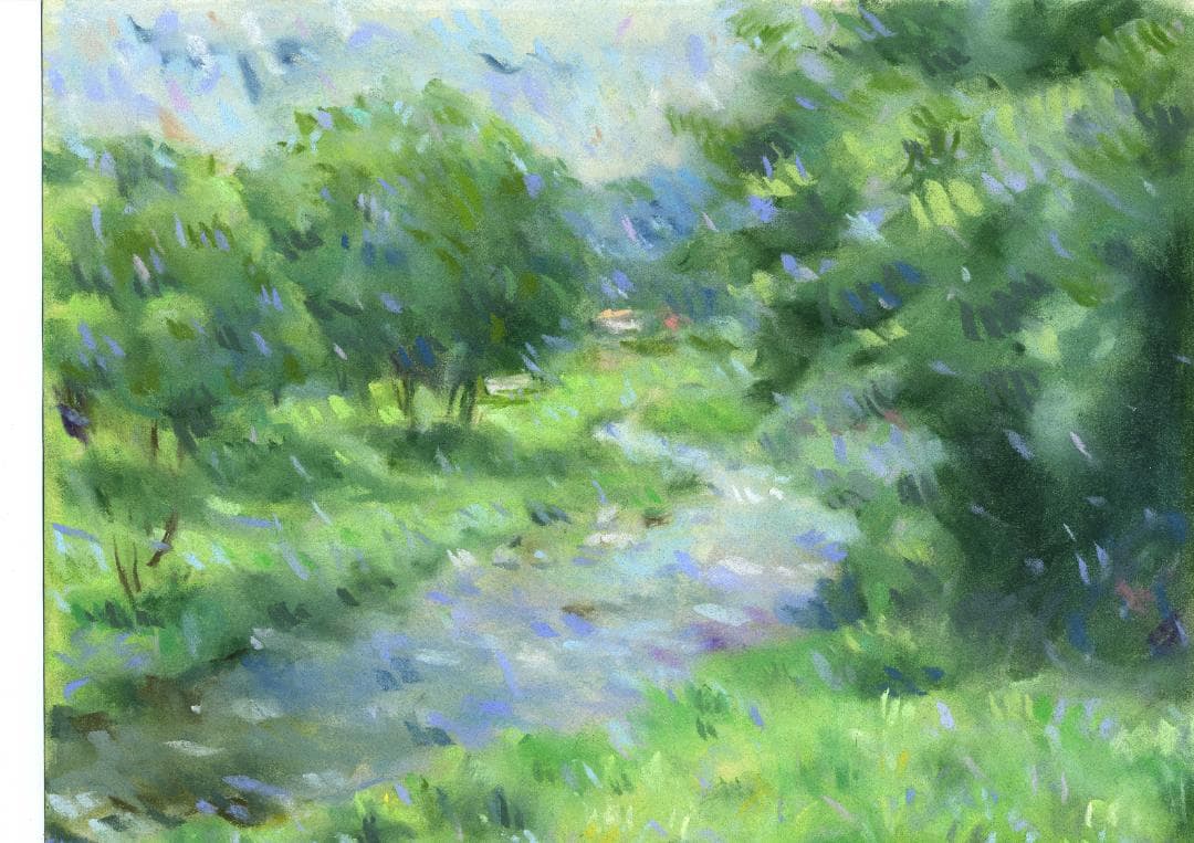 風景画 パステル画 長野県茅野市福沢区 福沢諭吉先祖の地