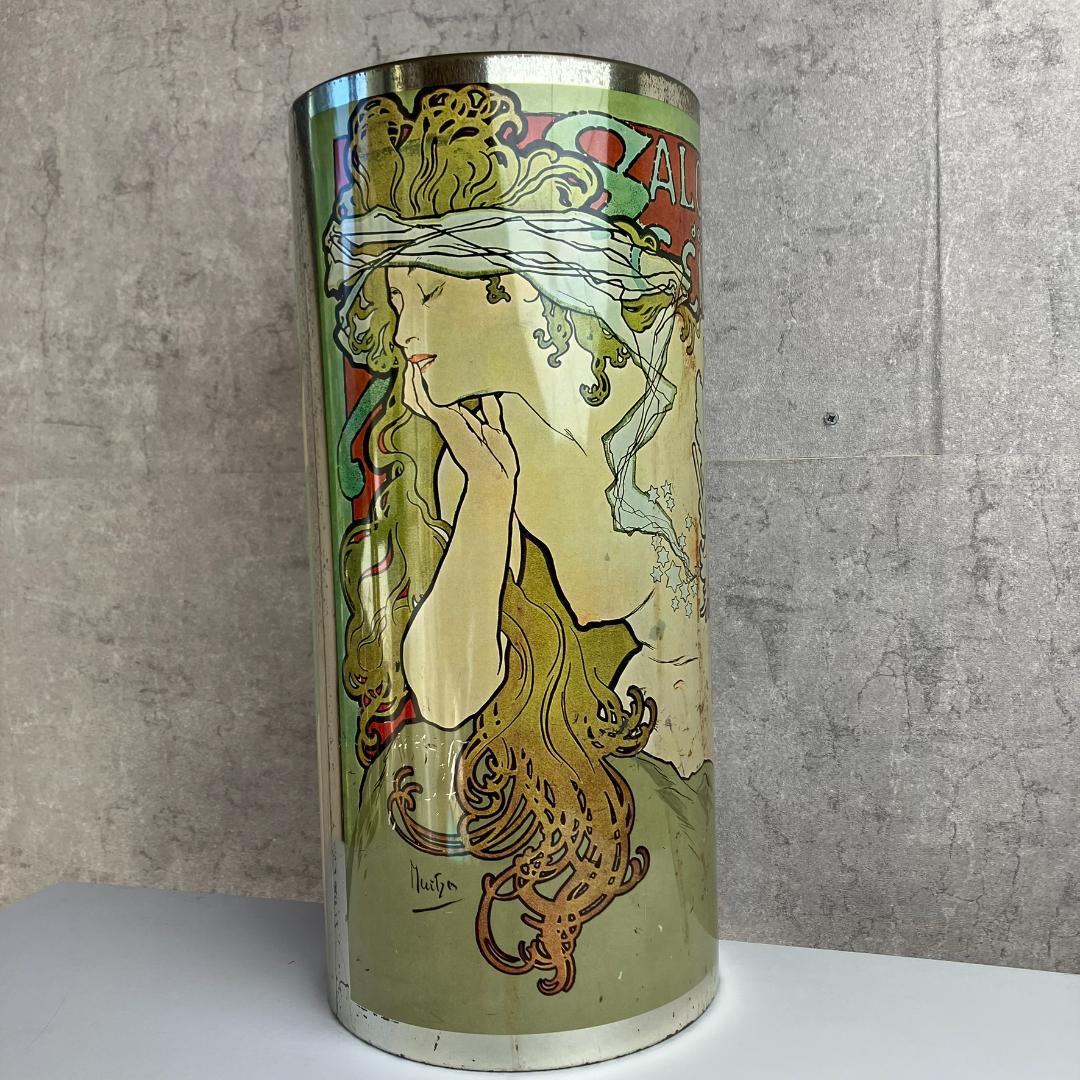 アンティーク　ミュシャ　サロンデサン　ゴミ箱　缶　昭和レトロ　傘立て　アイアン