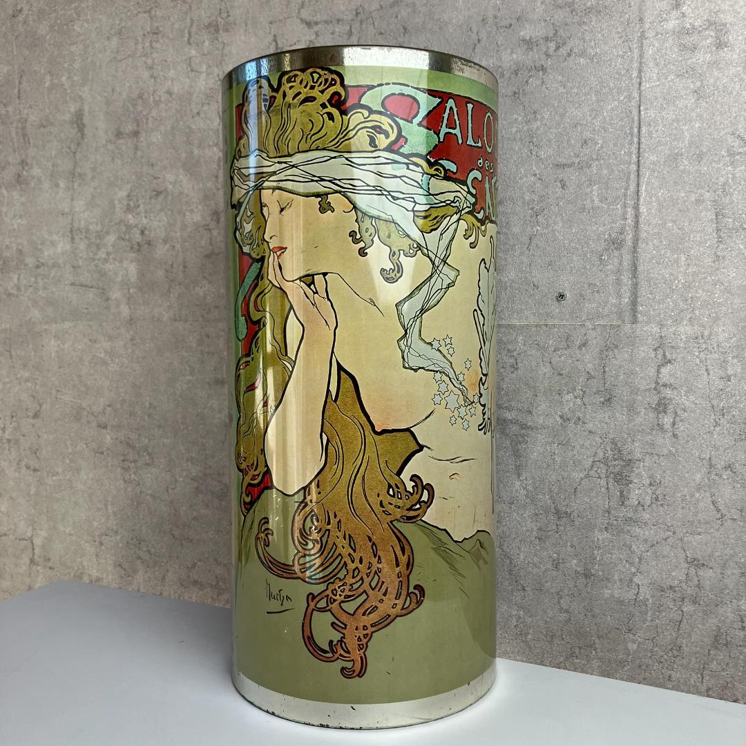 アンティーク　ミュシャ　サロンデサン　ゴミ箱　缶　昭和レトロ　傘立て　アイアン