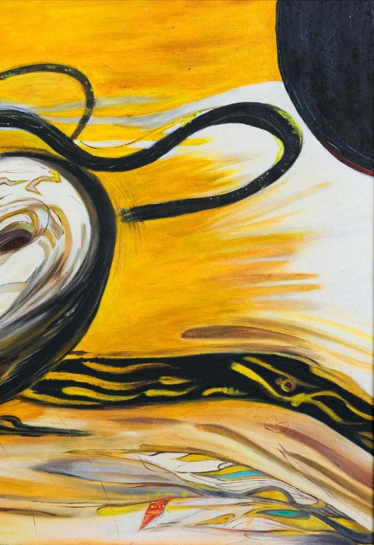 天野喜孝　油彩　肉筆『飛天風神』表サイン　裏サイン　P8号　額装　b767