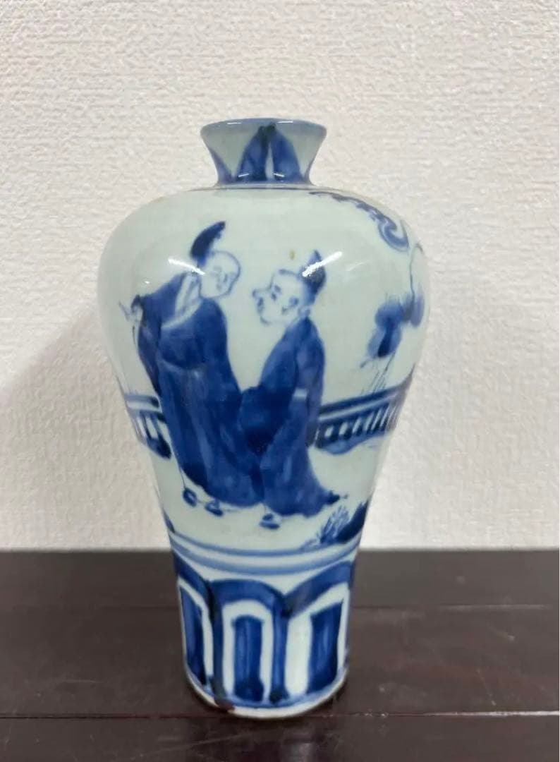 中国古美術　清時代染付人物梅瓶 /西X-004