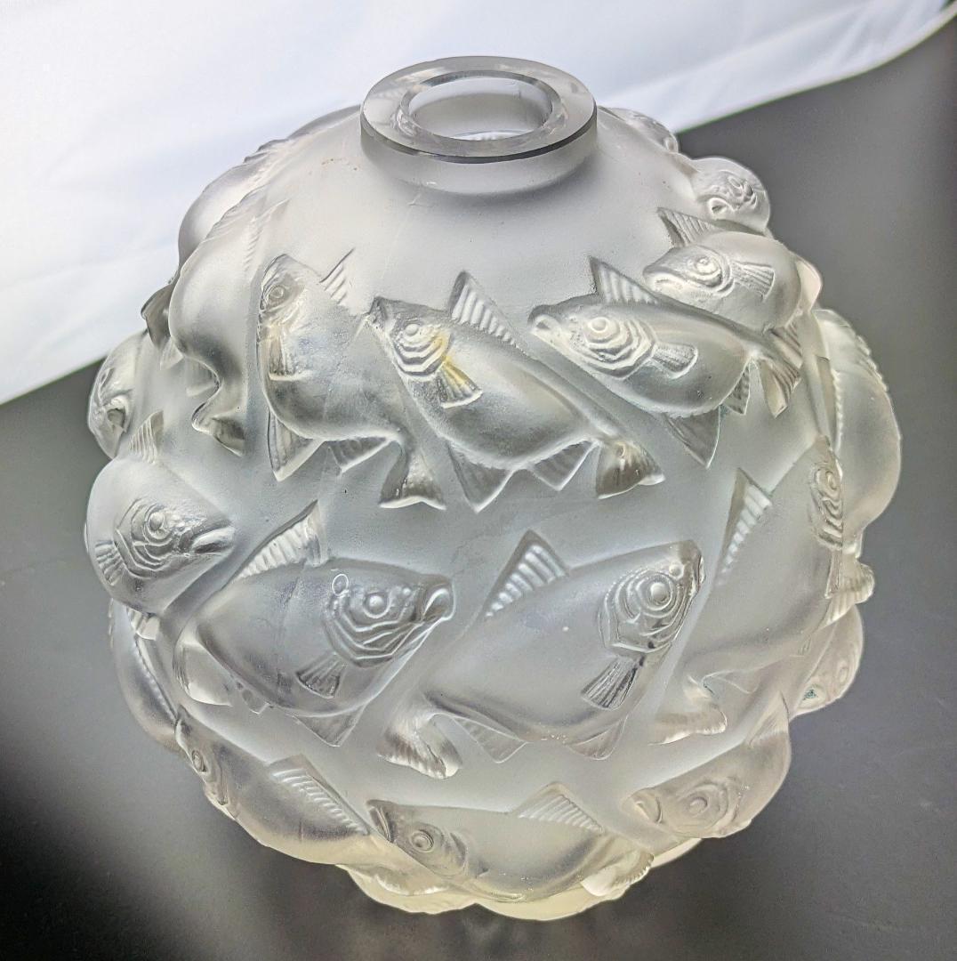 希少なアールデコ★ルネ・ラリック カマレ 魚群文球形花瓶フロスト14㎝
