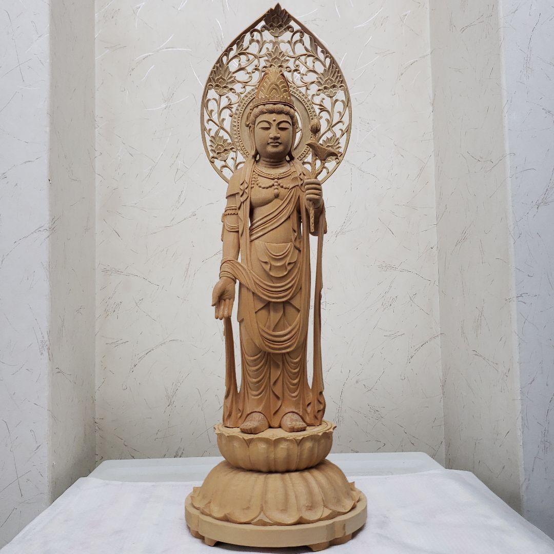 Ｂフライデー魔除け願いを叶える仏像★白木 聖観音菩薩像1尺立★訳あり