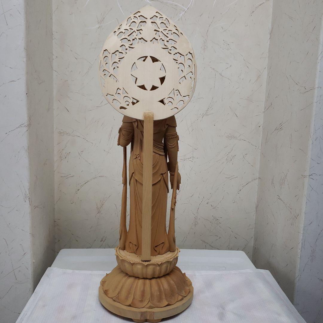 Ｂフライデー魔除け願いを叶える仏像★白木 聖観音菩薩像1尺立★訳あり