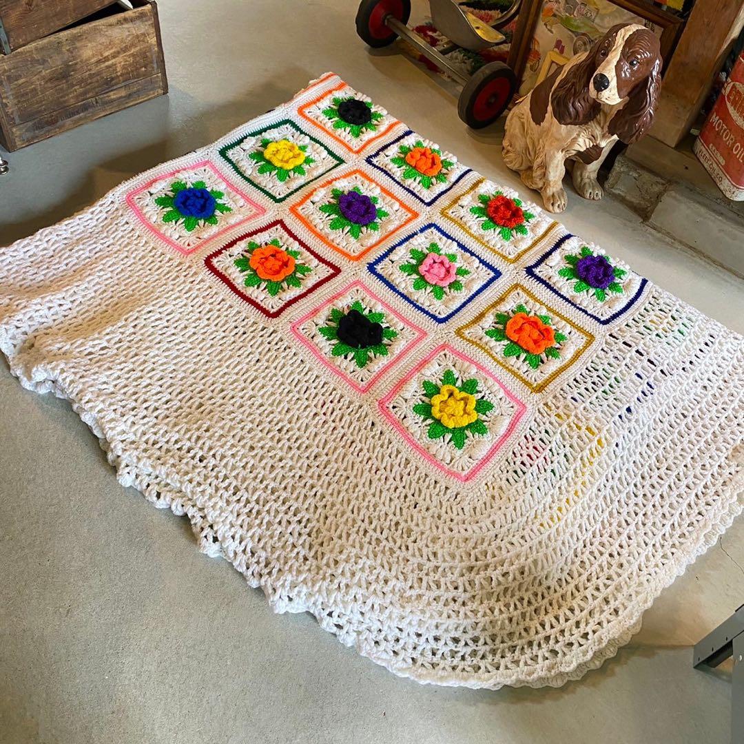 【1970s USA vintage】グラニーブランケット クロシェビッグサイズ