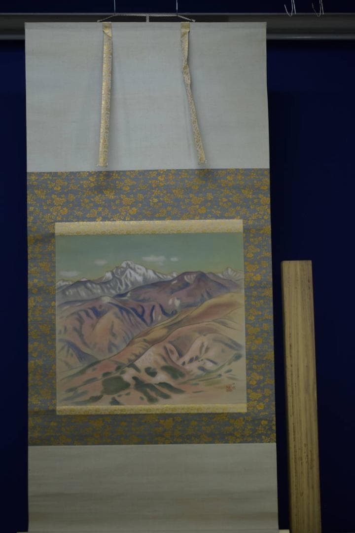 真作/皓斎/春景連山図/布袋屋掛軸HE-681