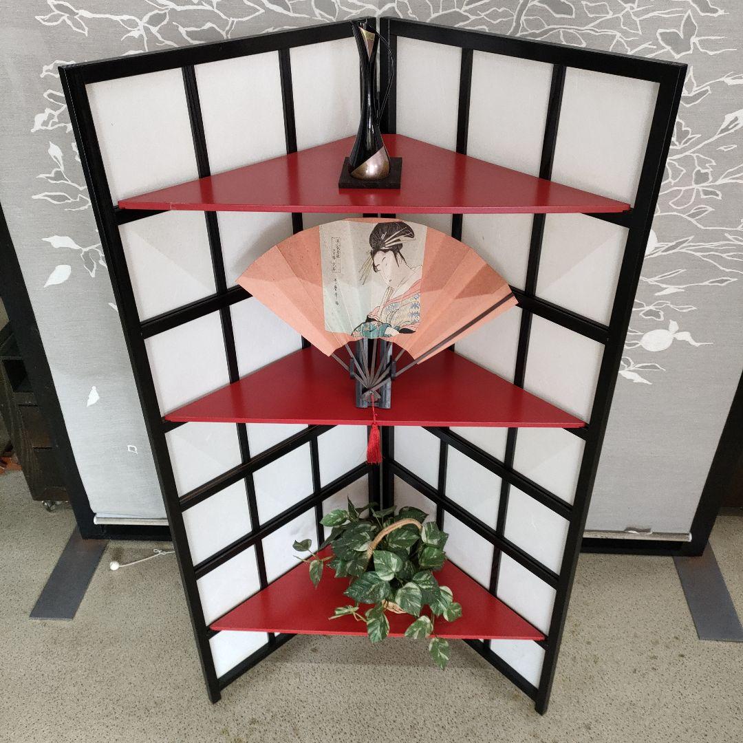 赤い3段コーナーシェルフ飾り棚使い道色々です高さ121cm折りたたみ収納可能！
