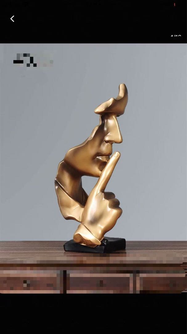 オブジェ、顔の金属彫刻 ゴールド