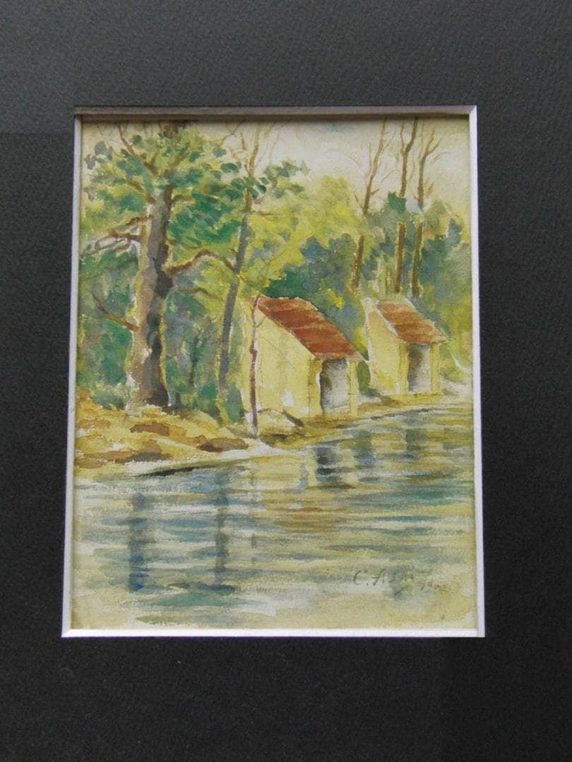 浅井忠、【グレーの洗濯場】、希少な額装用画集より、新品額装付