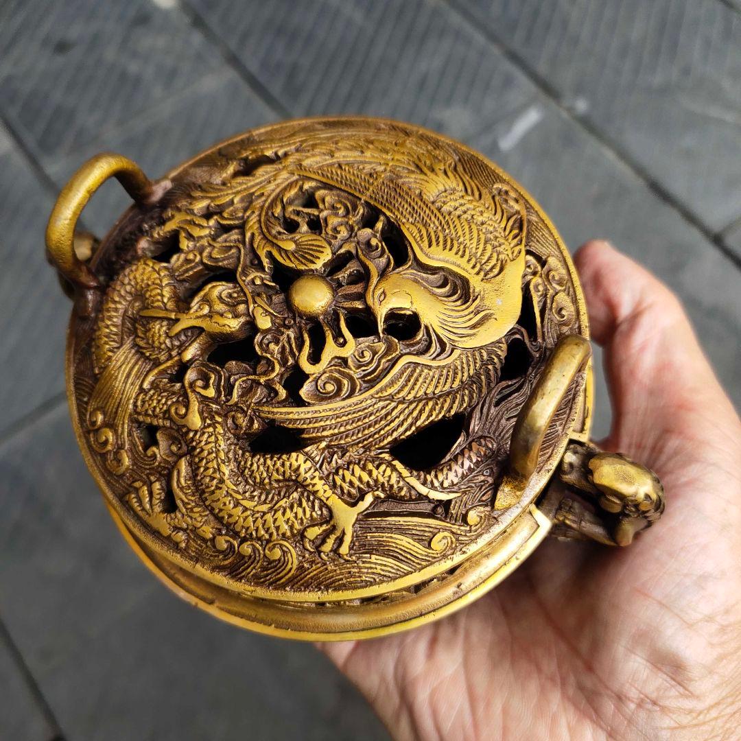 銅器 龍鳳薫香炉 盤香炉 茶道香炉 装飾品 工芸品 置物