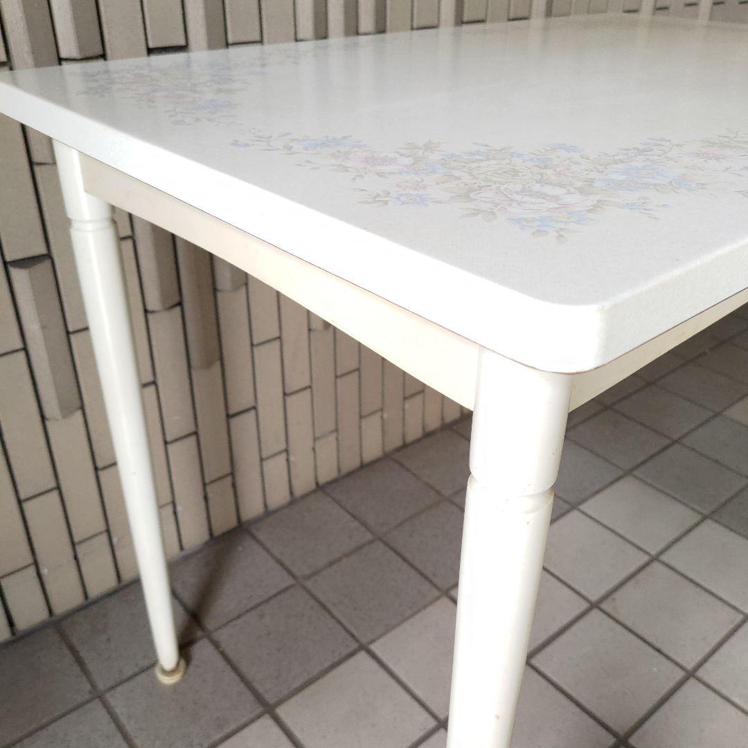 希少 70's ジャパンヴィンテージ モルパ 花柄天板 ホワイトテーブル
