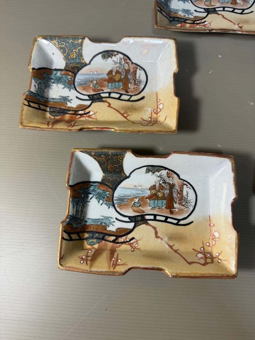 2374  九谷焼　角皿　5客　時代物