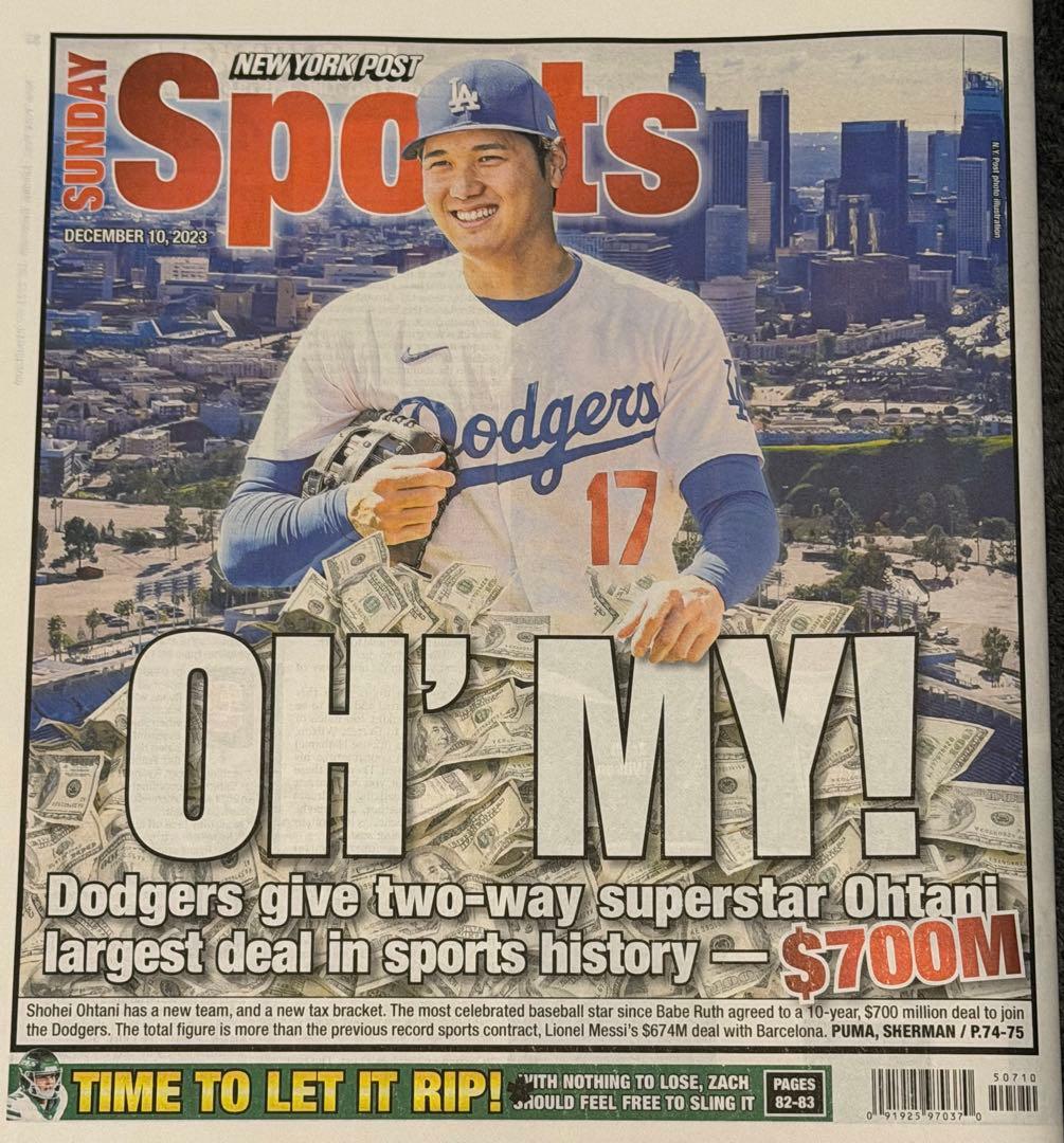 超貴重 【New York Post 大谷翔平 ドジャース移籍決定記念号】