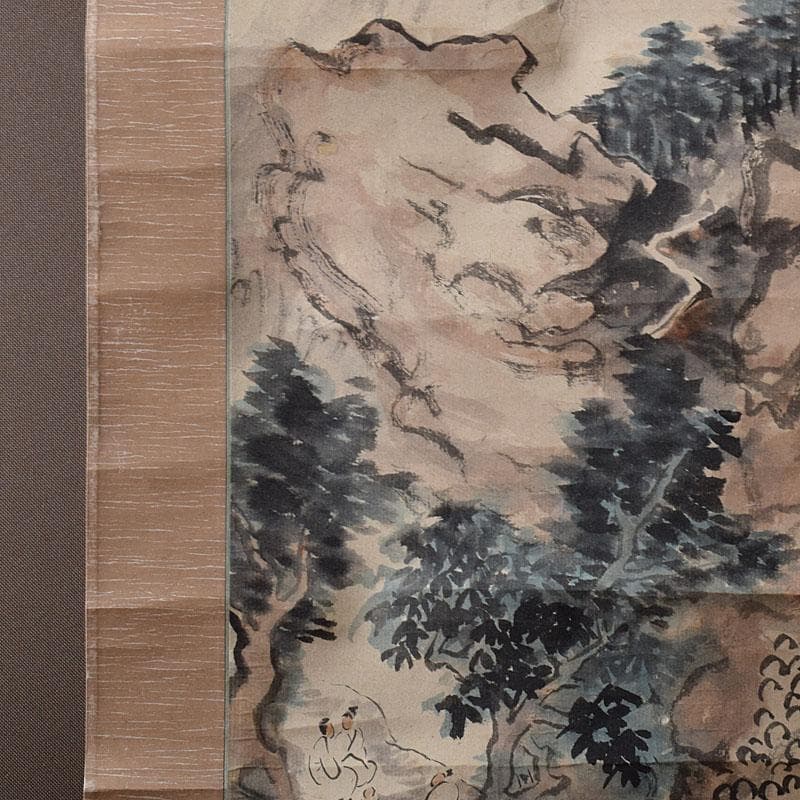 掛軸　青木木米筆　山水画　水墨画　時代箱　N　R9127