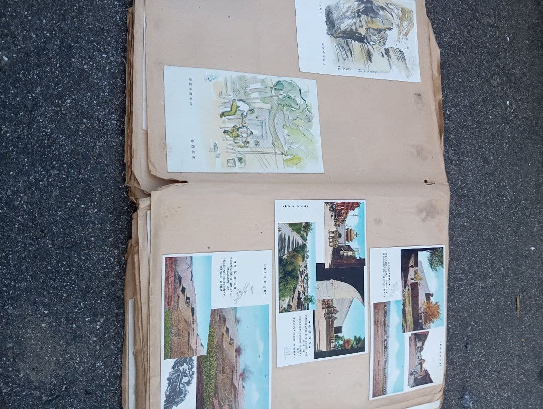 満州の古い絵葉書、１６６枚、スクラップに貼り付け、戦前、軍人、戦争