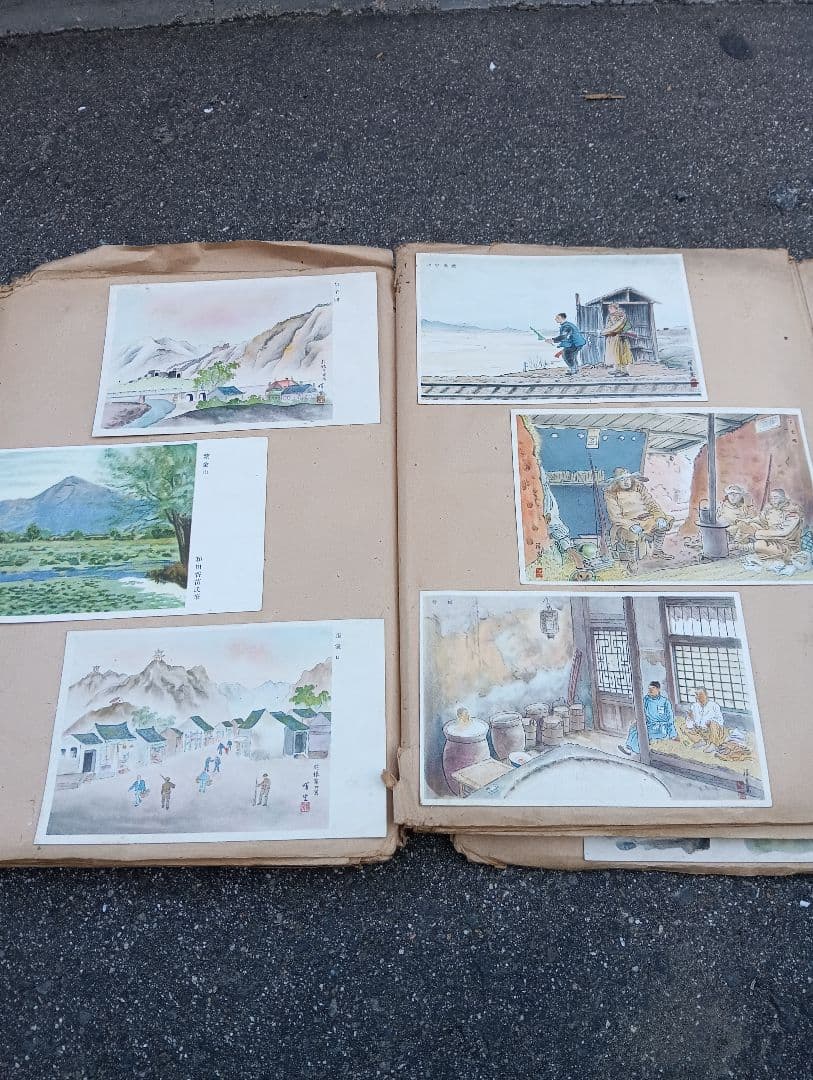 満州の古い絵葉書、１６６枚、スクラップに貼り付け、戦前、軍人、戦争