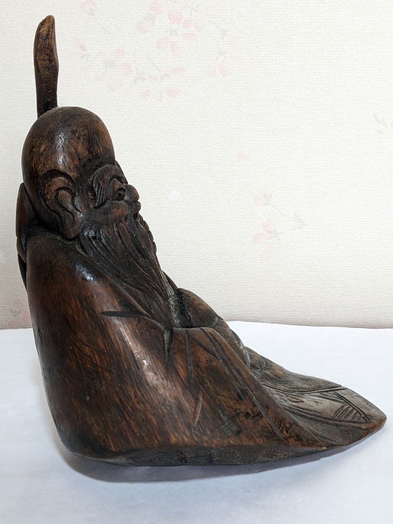 ♦中国古美術品 桃仙人 竹根 竹製 仏像 縁起物 置物 飾り骨董品コレクション