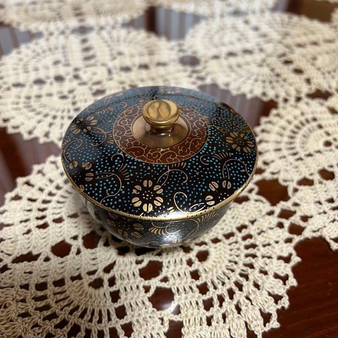 新品未使用 九谷焼 勝月 蓋付汲出碗揃 青粒金彩花唐草乃図 共箱