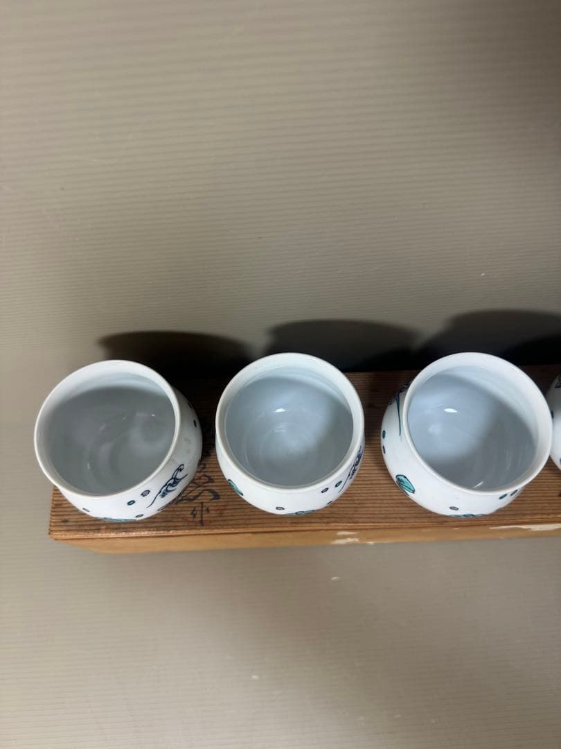 2191 源右衛門　染付花草浪花文　湯呑　5客