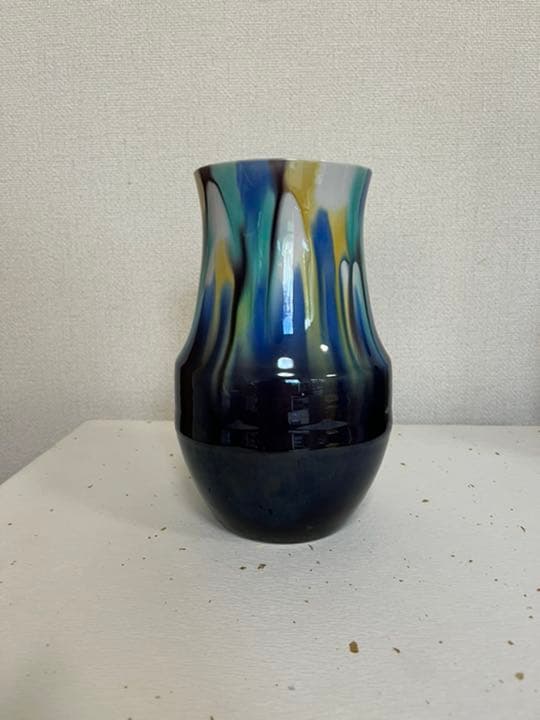 柳雨軒 三代 人間国宝 徳田八十吉  (正彦銘) 彩釉 花入 T93 21.5㎝