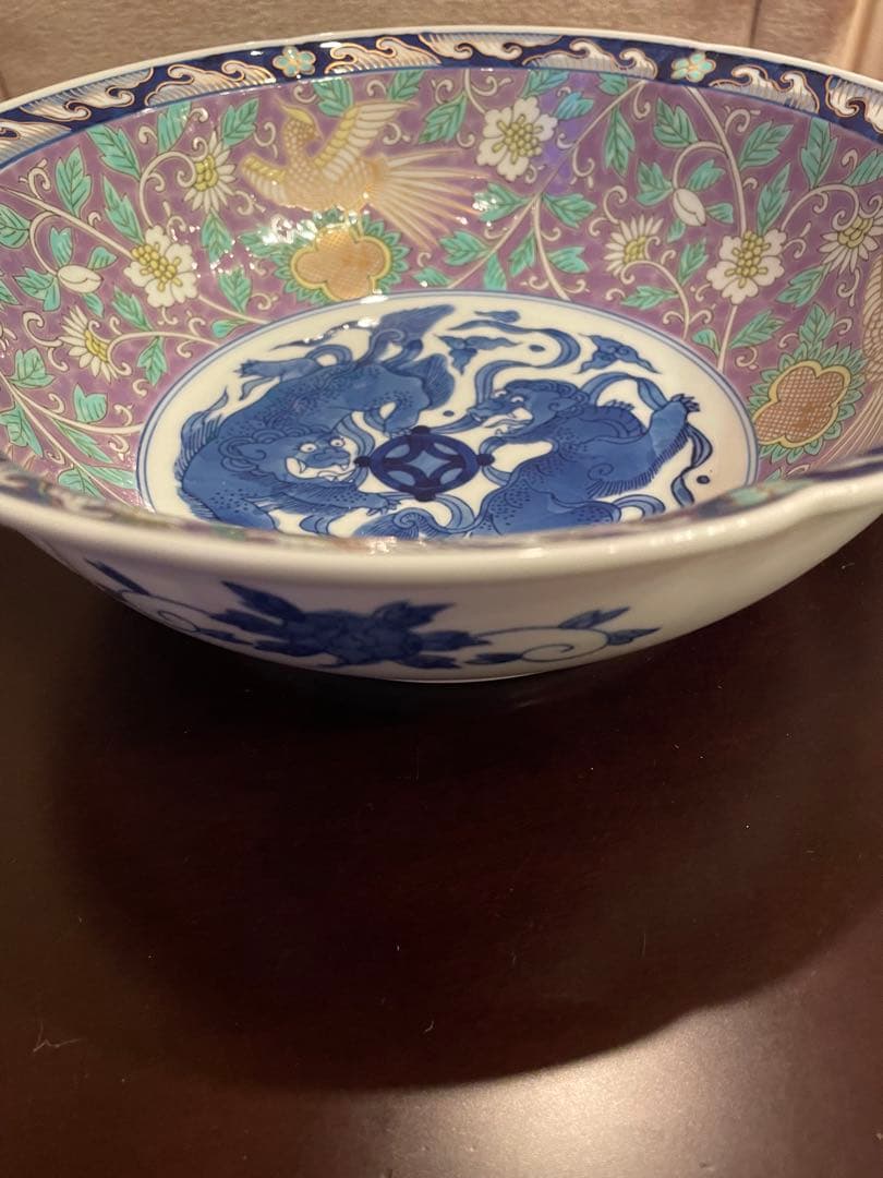 未使用品　有田焼　古伊万里　富貴長春　金彩 花鳥唐獅子 鳳凰　大皿 深皿　唐草