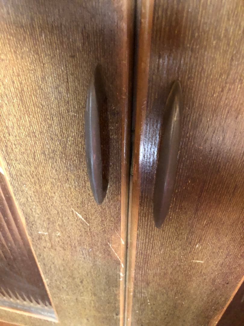 ヴィンテージ 木製キャビネット ガラス扉 引出し付き