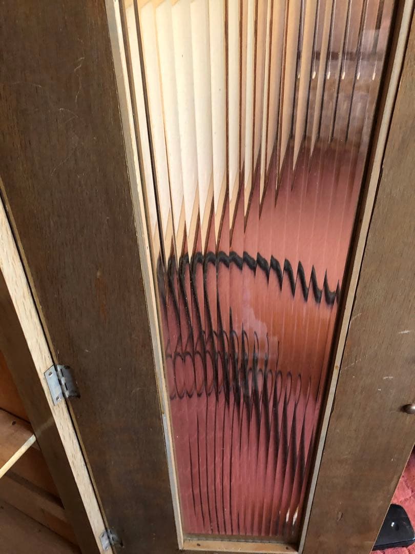 ヴィンテージ 木製キャビネット ガラス扉 引出し付き