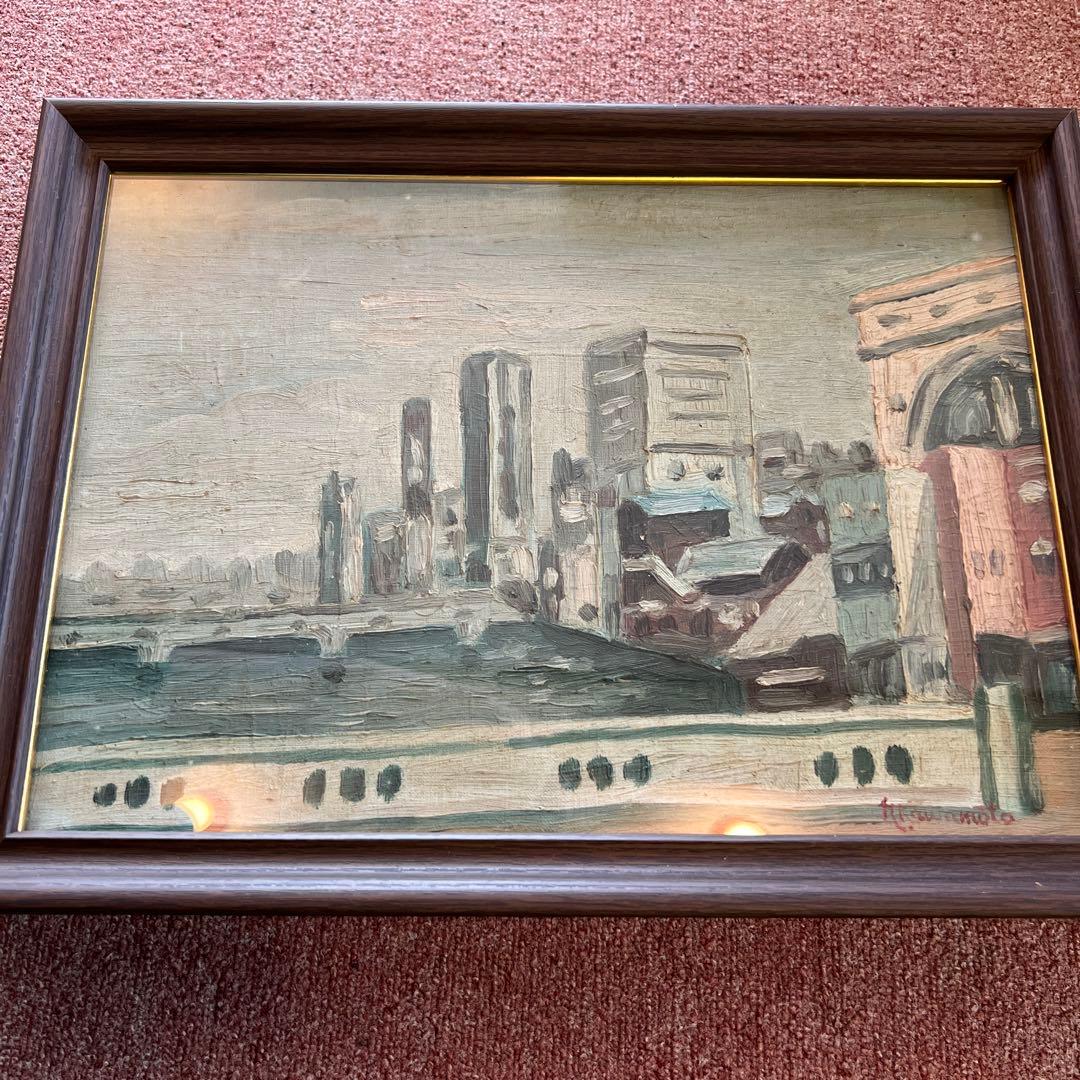 作者不詳　川本？河本？ 油彩画 都市の風景