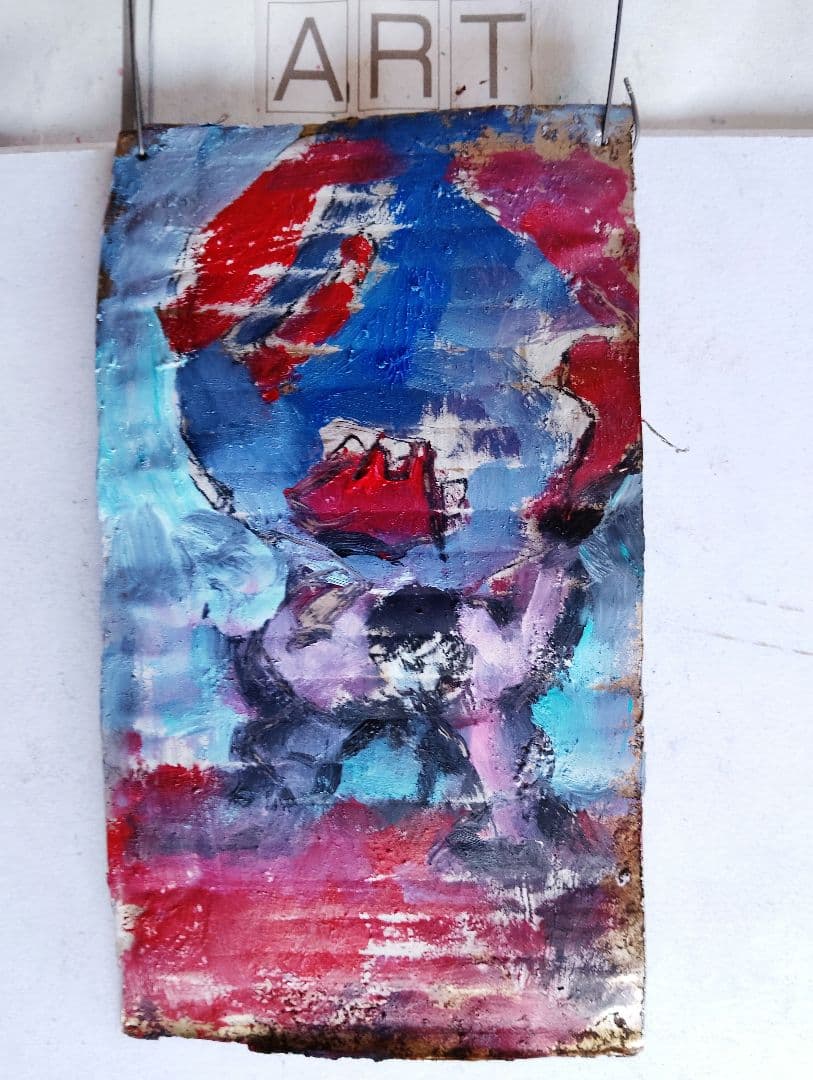 抽象油彩画 青 赤 紫
