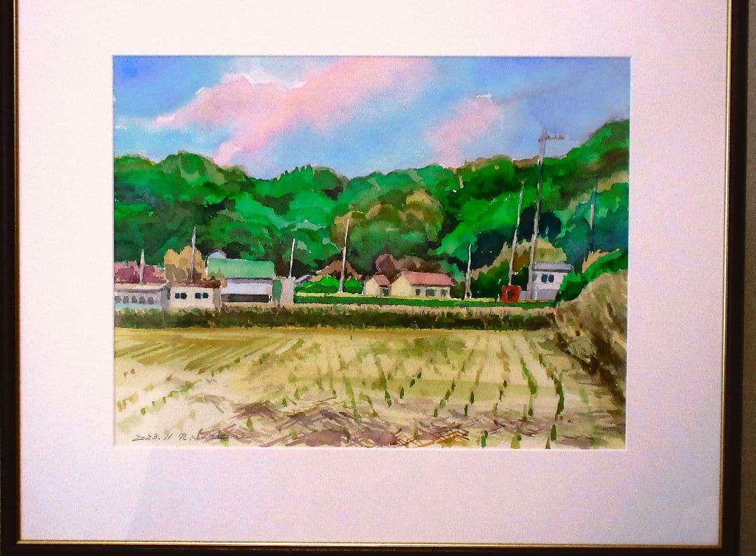 田園風景 水彩画 原画 F6サイズ