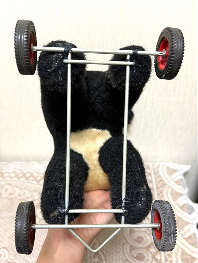 シュコ　ヴィンテージ　白黒猫　ぬいぐるみ　車輪付き　Schuco