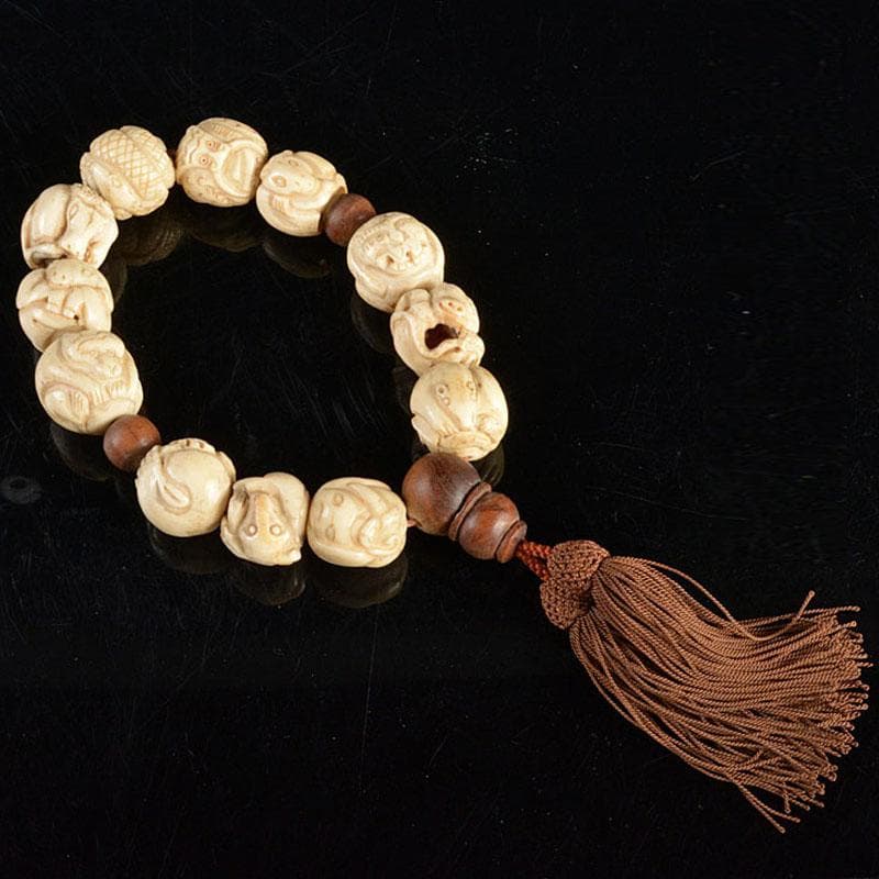 時代提げ物　獣骨製　干支　数珠　念珠　根付　D　R4834