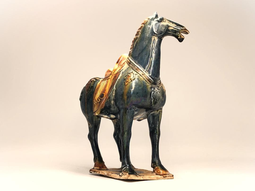 【 倣古三彩馬俑 】 　経世紀骨董　中華古玩