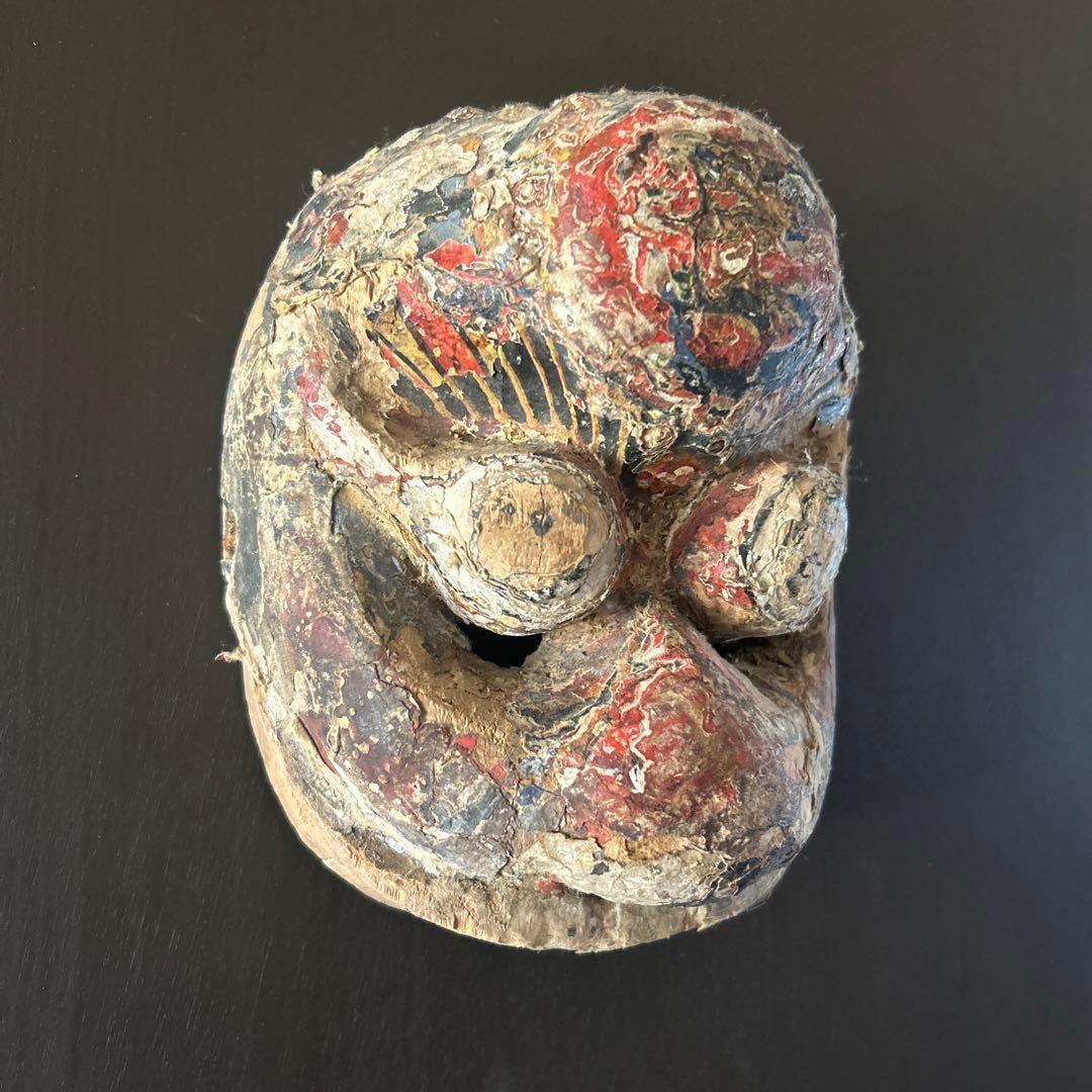 18世紀清朝中国伝統的な木製面 赤青白のペイント