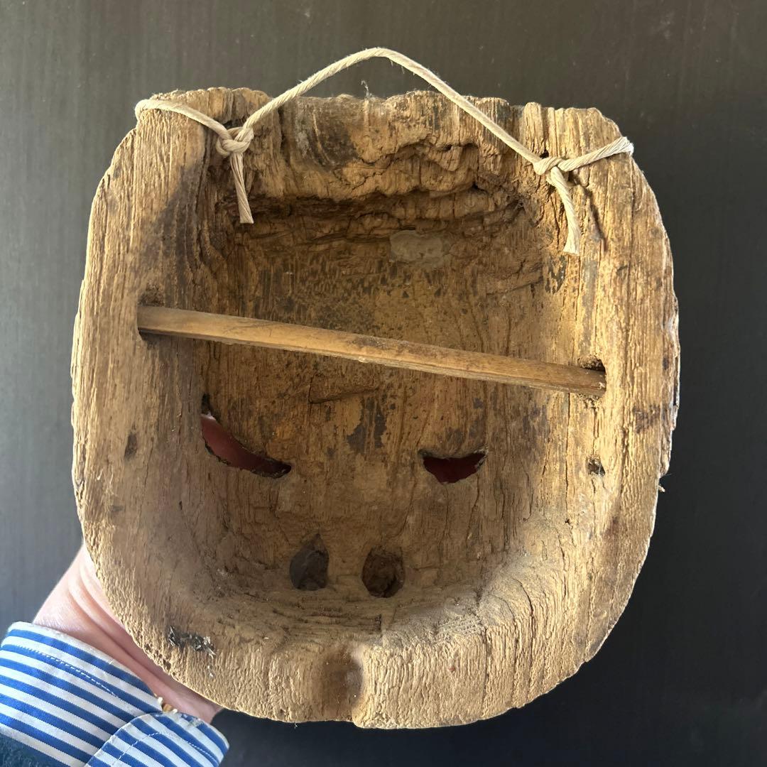 18世紀清朝中国伝統的な木製面 赤青白のペイント