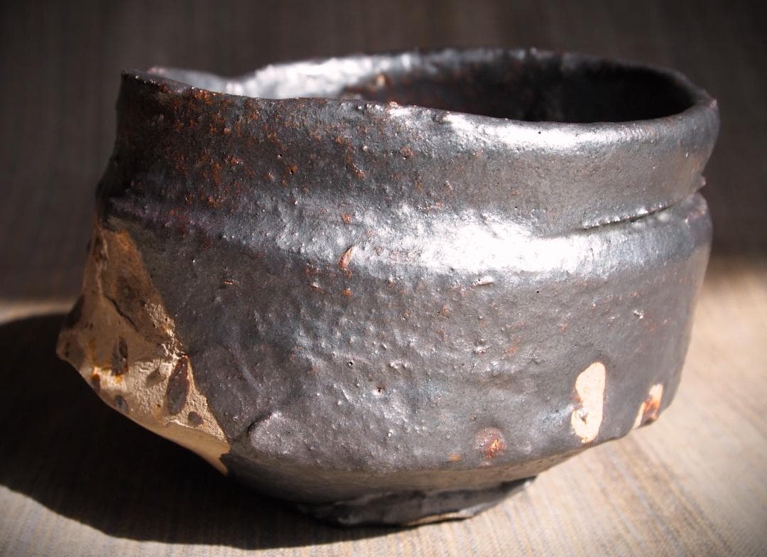 希少作★鯉江良二★引き出し黒茶碗☆★共箱・共布★個展作品