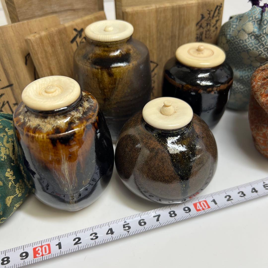 ☆茶3 茶入　極上蓋　4点セット　h9.5/9/8/6.5cm 東K7-1220