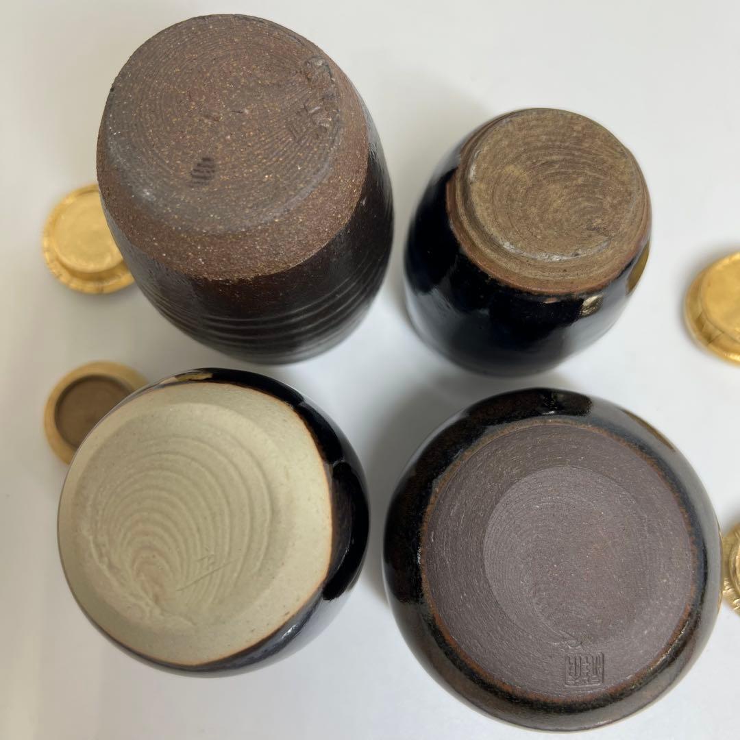 ☆茶3 茶入　極上蓋　4点セット　h9.5/9/8/6.5cm 東K7-1220