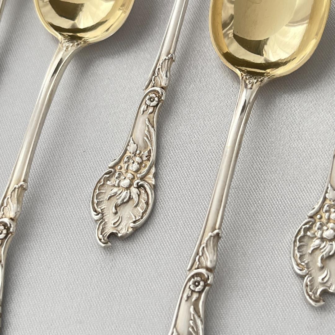 【ドイツ】レリーフのモカスプーン 12本【純銀】 10.5cm ケース