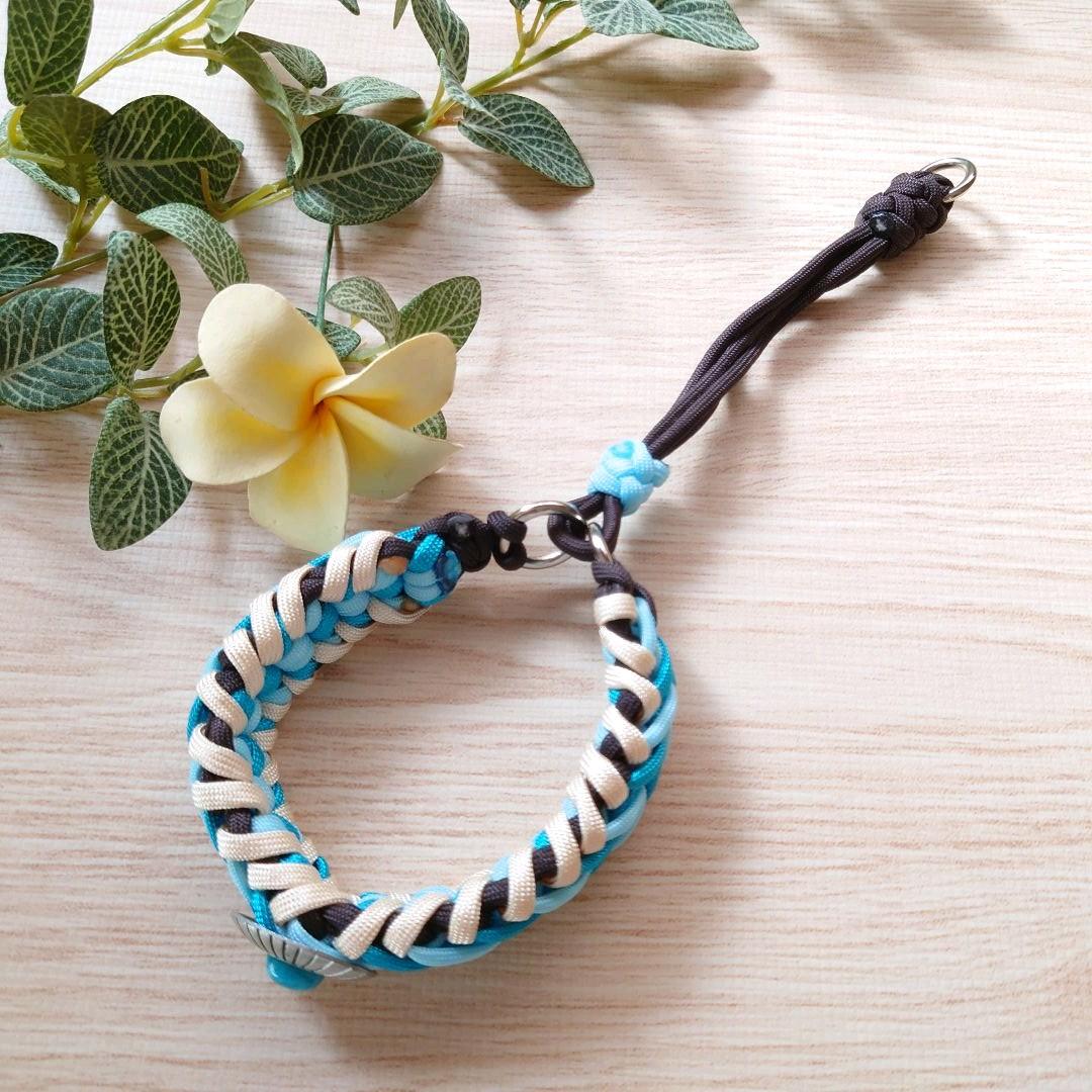 パラコード首輪　太めハーフチョーク　ターコイズコンチョ付　中型犬　№078