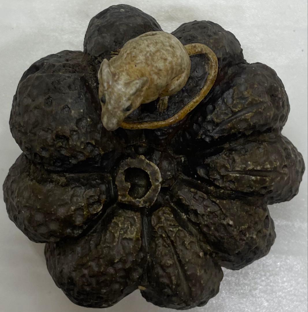 木村玉舟　備前焼　白備前南瓜　鼠　細工物　 共箱　 　　　k2331