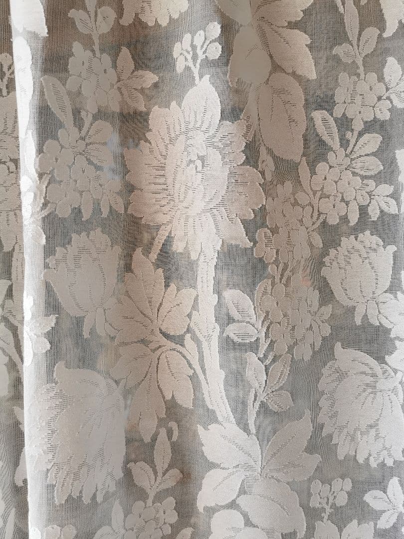 アンティークノッティンガムマドラスレース 向日葵 紫陽花ライラックカーテンパネル