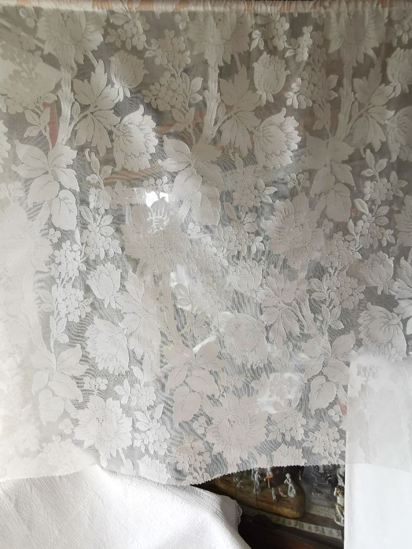 アンティークノッティンガムマドラスレース 向日葵 紫陽花ライラックカーテンパネル