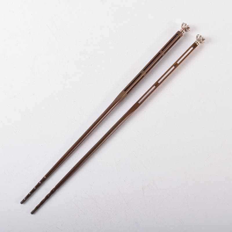 茶道具　金工師　木村清五郎造　菊頭四方透かし　飾火箸　共布共箱　V　7391