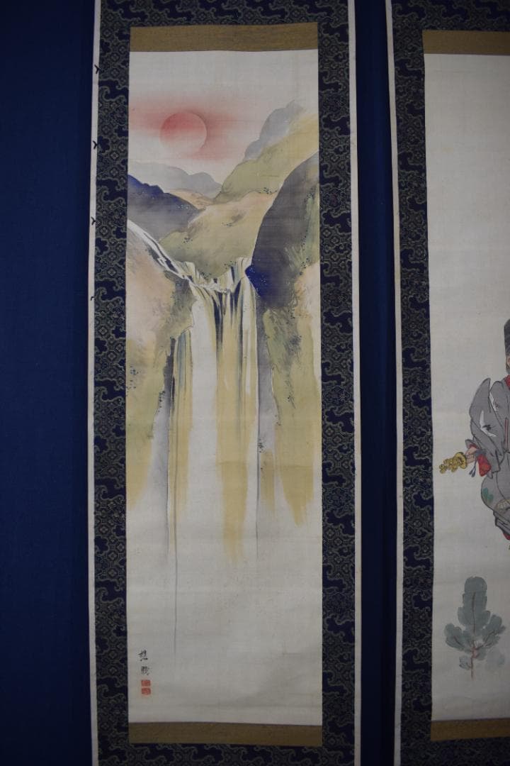 【真作】森田樵眠/萬歳図/日ノ出山水図/双幅/掛軸☆宝船☆Y-957　JM