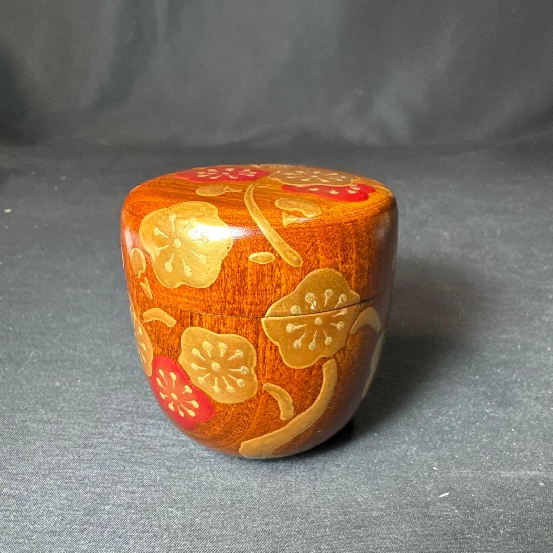 J18 送料無料　棗　木地中棗　梅　華遙　茶道具　漆芸　共箱　茶道